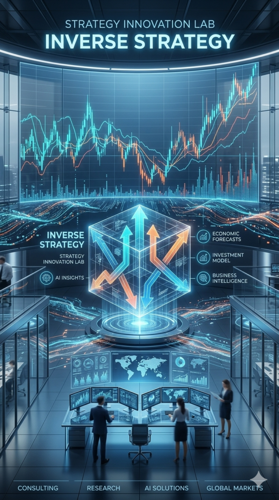  Inverse Strategy 개념을 시각화한 미래형 인버스 비즈니스 전략소 이미지