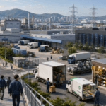 산업단지 주변에서 도시락 안전용품 물류 작업복 세탁 B2B 창업 아이템이 형성되는 모습