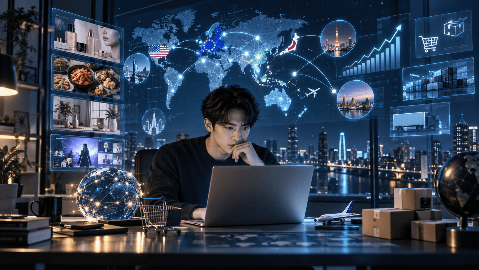 1000달러 예산으로 K-트렌드를 활용한 글로벌 온라인 창업 시장을 분석하는 1인 창업자